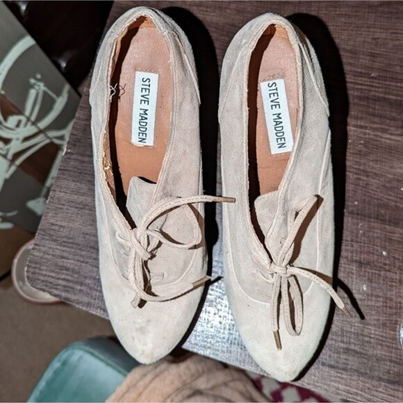 Steve Madden Size 8.5 Cirkus Platform Lace Up Heels Beige Suede Oxford Pump - Picture 7 of 8